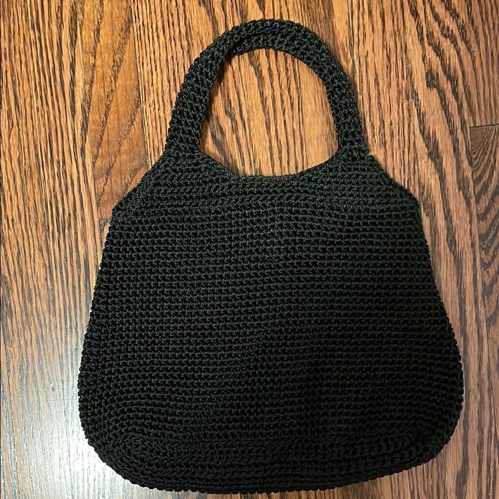 NWOT Elegant Black Crochet Tote or Evening Bag Lined w/ snap closure &inside zip